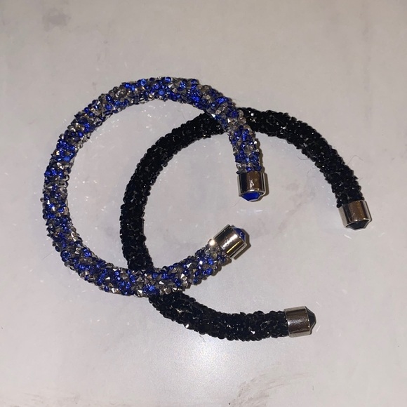 Jewelry - Set of two cuff bracelets beaded sparkly 1 blac 1 blue/silver one size fits all‌